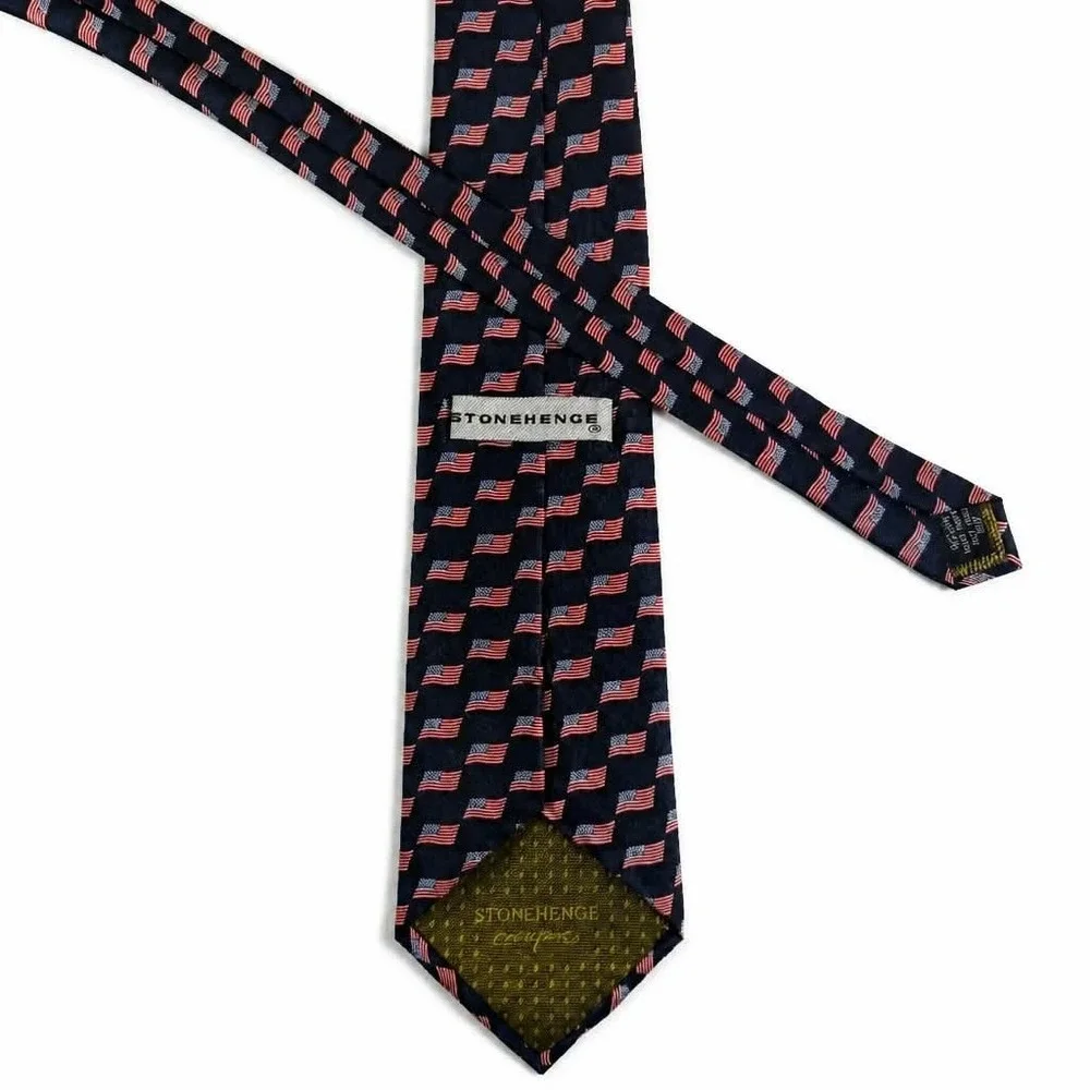 Stonehenge Silk Tie Mens Navy Blue American Flag Patriotic USA Woven Necktie